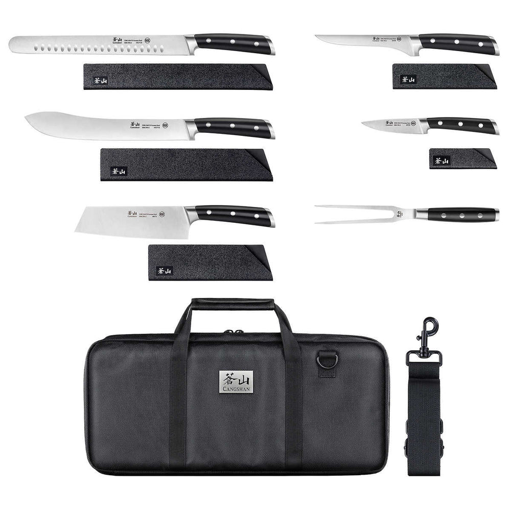 
                  
                    Load image into Gallery viewer, S Series 7-Piece BBQ Knife Set with Bag, Forged German Steel
                  
                