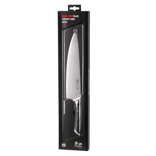 
                    
                      HELENA Series 10-Inch Chef's Knife with black handle, forged German steel blade in retail packaging.
                    
                  