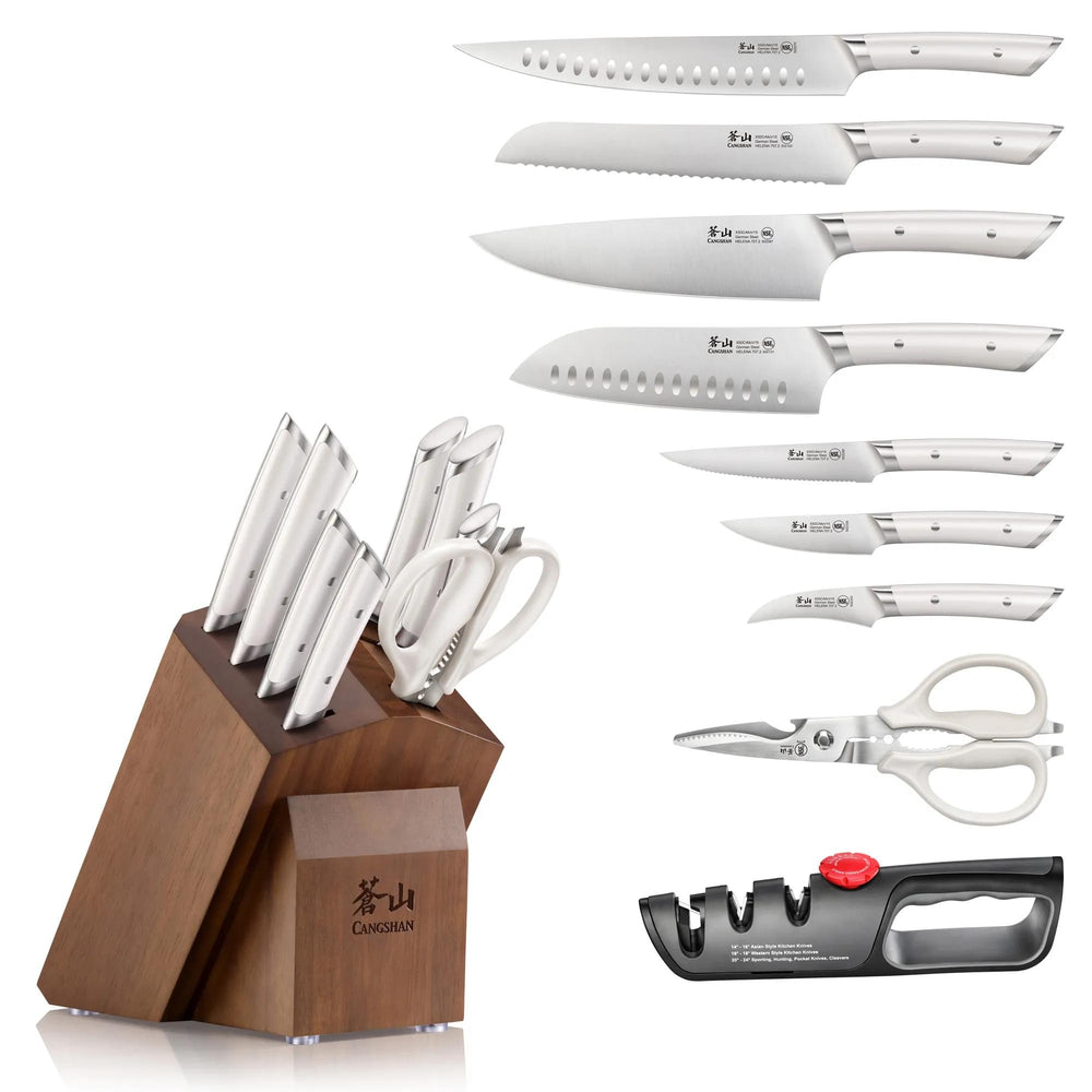 
                  
                    Load image into Gallery viewer, HELENA Series 10-Piece Knife Block Set, Forged German Steel, Acacia Block
                  
                