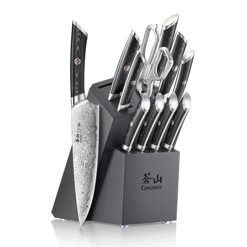 KURO Series 12-Piece Knife Block Set, High Carbon X-7 Damascus Steel, 504340
