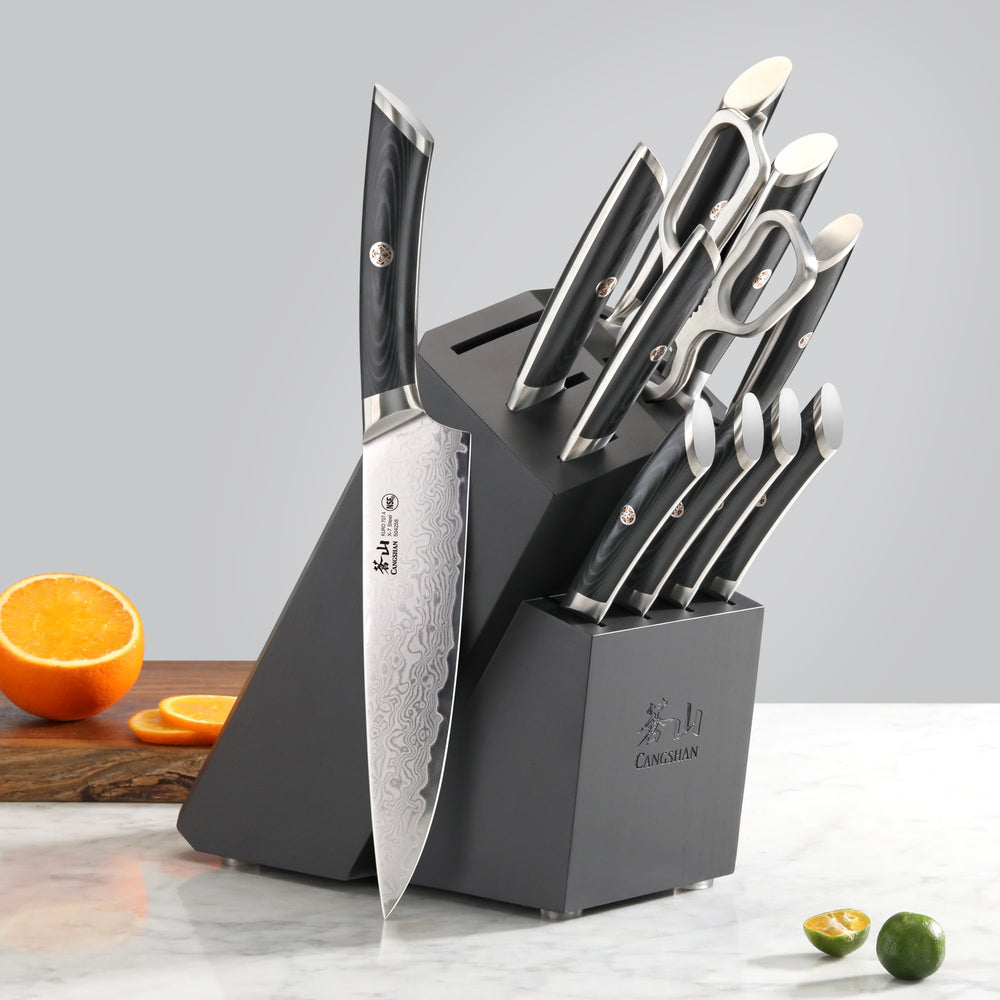 
                  
                    Load image into Gallery viewer, KURO Series 12-Piece Knife Block Set, High Carbon X-7 Damascus Steel, 504340
                  
                