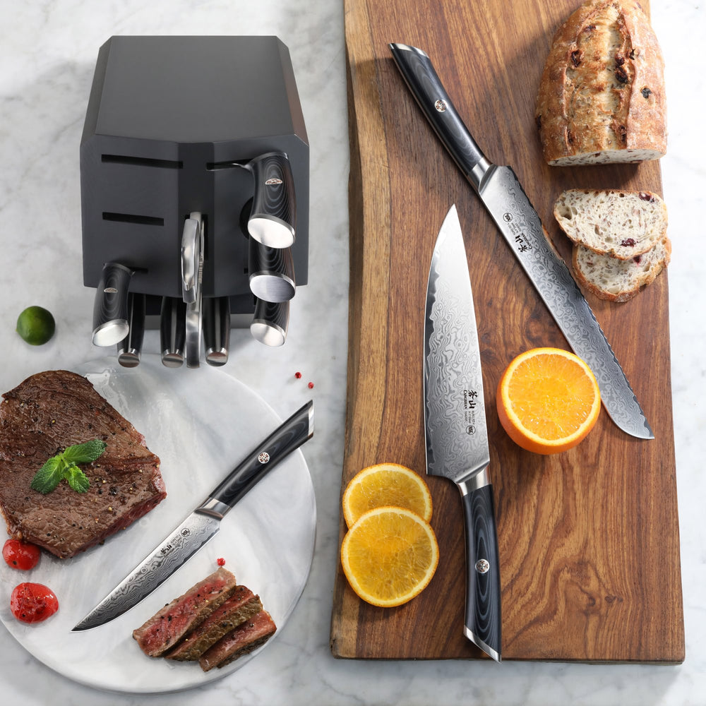 
                  
                    Load image into Gallery viewer, KURO Series 12-Piece Knife Block Set, High Carbon X-7 Damascus Steel, 504340
                  
                