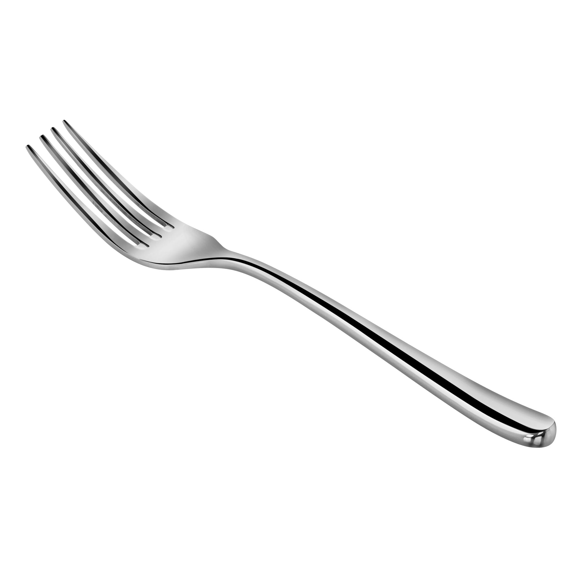 Single stainless steel dinner fork with four tines and a polished mirror finish.