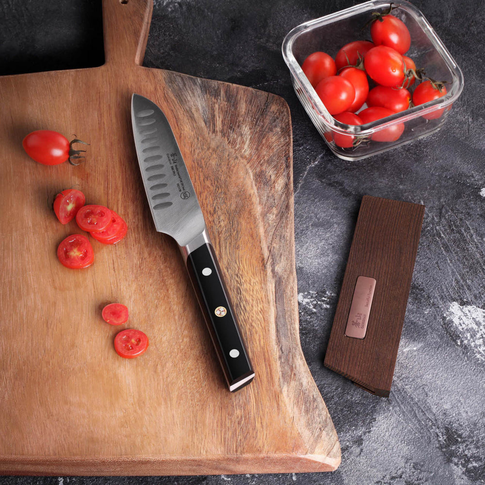 
                  
                    Load image into Gallery viewer, TC Series 5-Inch Santoku Knife with Ash Wood Sheath, Forged Swedish 14C28N Steel, 1021165
                  
                