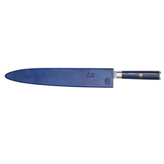 
                    
                      Blue 10-inch sashimi knife with sheath, featuring a patterned blade and blue handle with gold accents.
                    
                  