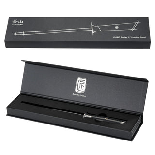 
                    
                      9-inch honing steel with a black handle, displayed inside a black presentation box with a lid.
                    
                  