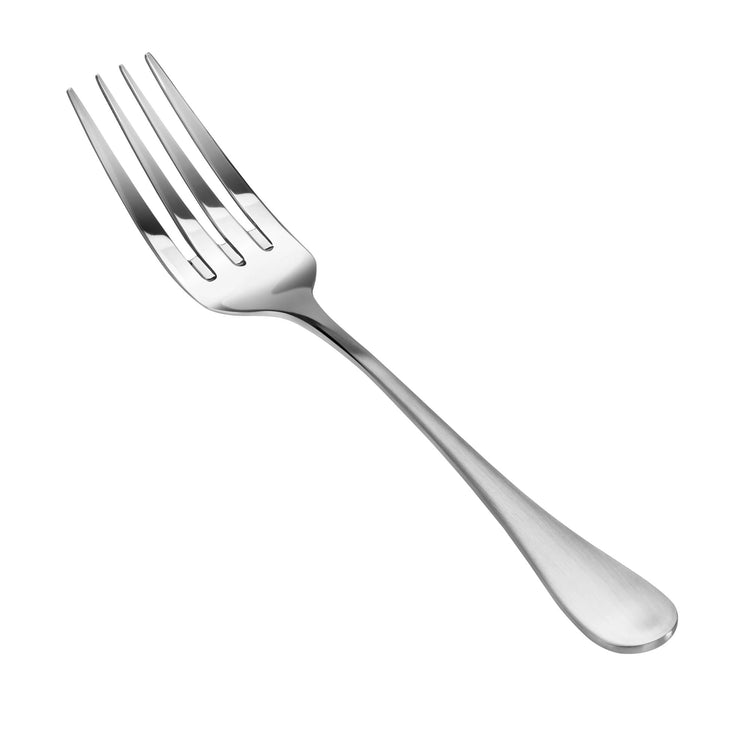 Serving fork with four tines, stainless steel construction, and matte finish handle.