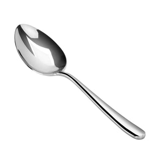 
                    
                      Serving spoon with a long handle and oval bowl, forged stainless steel with a mirror finish.
                    
                  