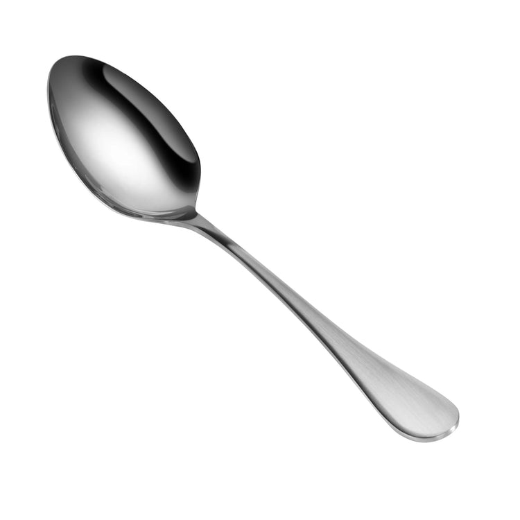 Serving spoon with a polished stainless steel bowl and a matte finish handle.