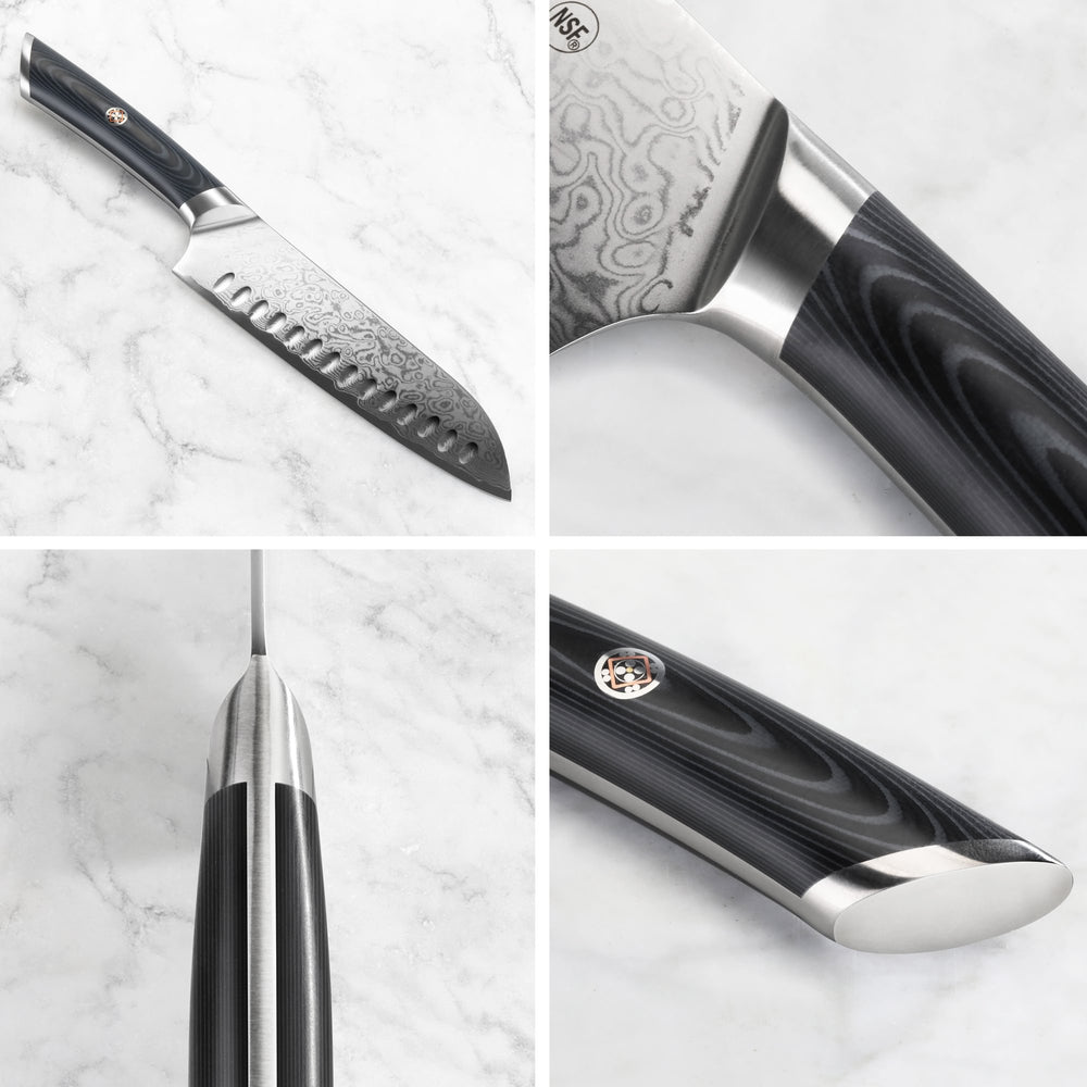 
                  
                    Load image into Gallery viewer, KURO Series 7-inch Santoku Knife with Sheath, High Carbon X-7 Damascus Steel, 504265
                  
                