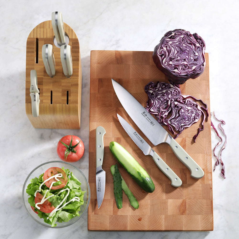 
                  
                    Load image into Gallery viewer, APERTIVO Series 8-Piece Knife Block Set German Steel, Bamboo Block (White), 1026849
                  
                