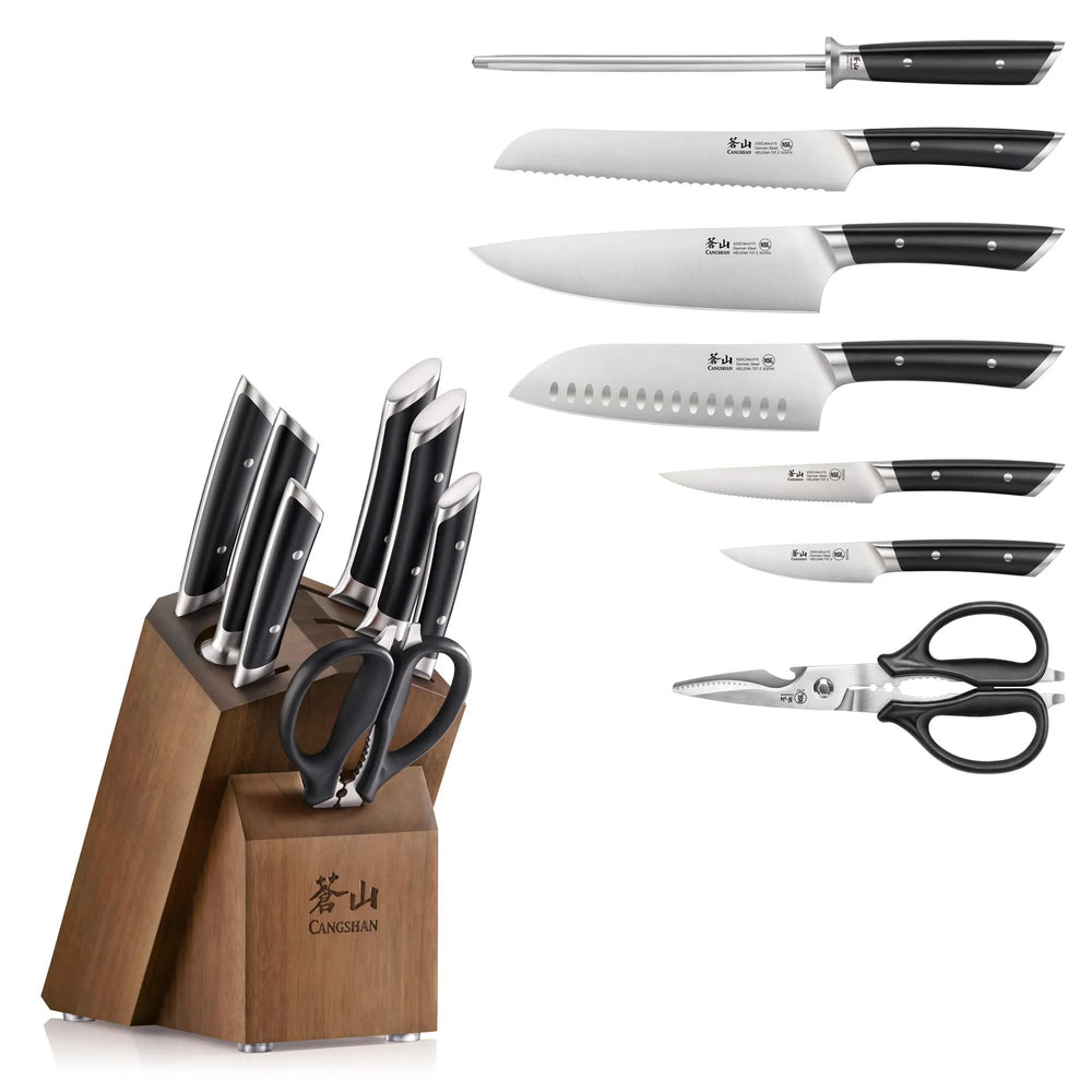 
                  
                    Load image into Gallery viewer, HELENA Series 8-Piece Knife Block Set, Forged German Steel, Acacia Block
                  
                