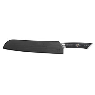 
                    
                      9-inch bread knife with black sheath and dark wooden handle with metal accents.
                    
                  