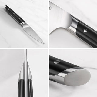 
                    
                      3.5-inch paring knife with black handle, stainless steel blade, and metal rivets shown from multiple angles.
                    
                  