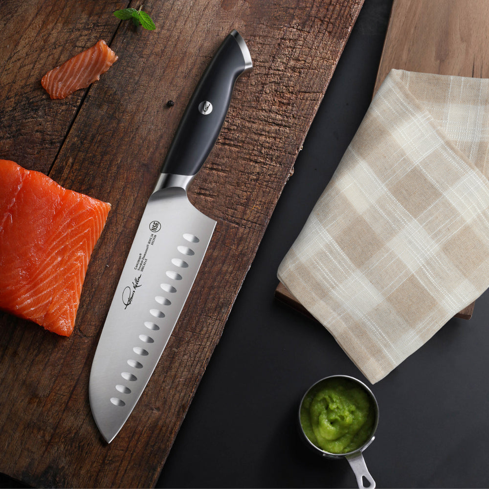 
                  
                    Load image into Gallery viewer, TKSC 7-Inch Santoku Knife, Forged Swedish Powder Steel, Thomas Keller Signature Collection, 1023930
                  
                