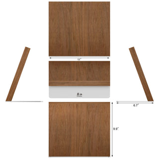 
                    
                      Rectangular wooden block with dimensions 11" width, 9.9" height, and 6.7" depth, shown from multiple angles.
                    
                  