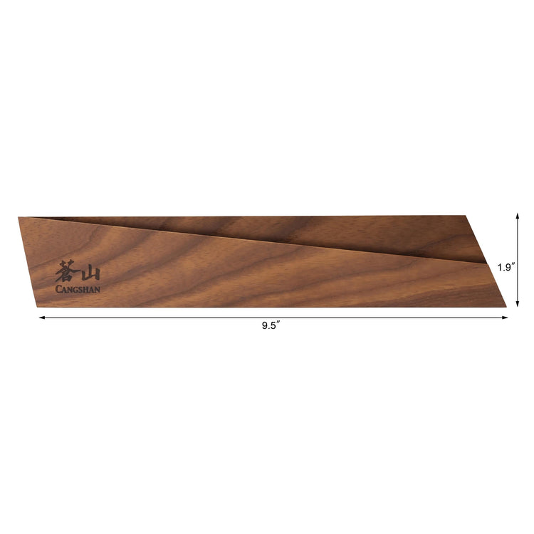Ash wood magnetic knife sheath measuring 9.5 by 1.9 inches with a smooth finish and logo engraving.