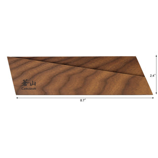 
                    
                      Ash wood magnetic knife sheath measuring 8.7 by 2.4 inches with engraved logo on the lower left.
                    
                  