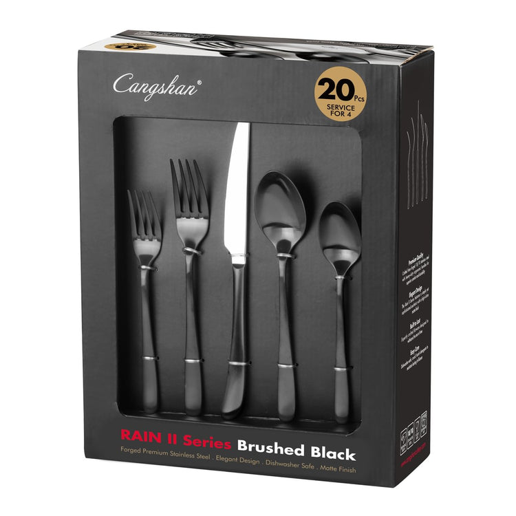 RAIN II Series 20-Piece Forged Flatware Set, Stainless Steel 18/10