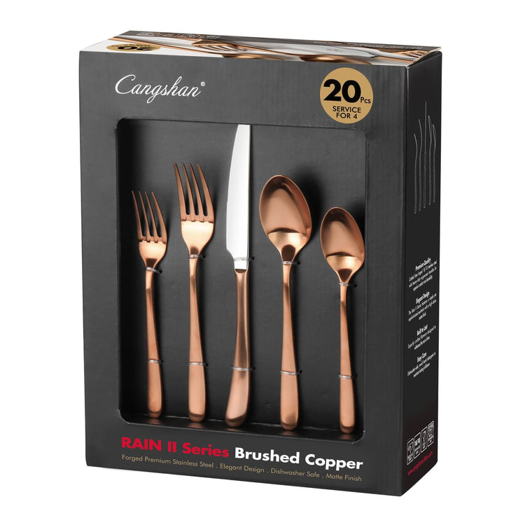 RAIN II Series 20-Piece Forged Flatware Set, Stainless Steel 18/10