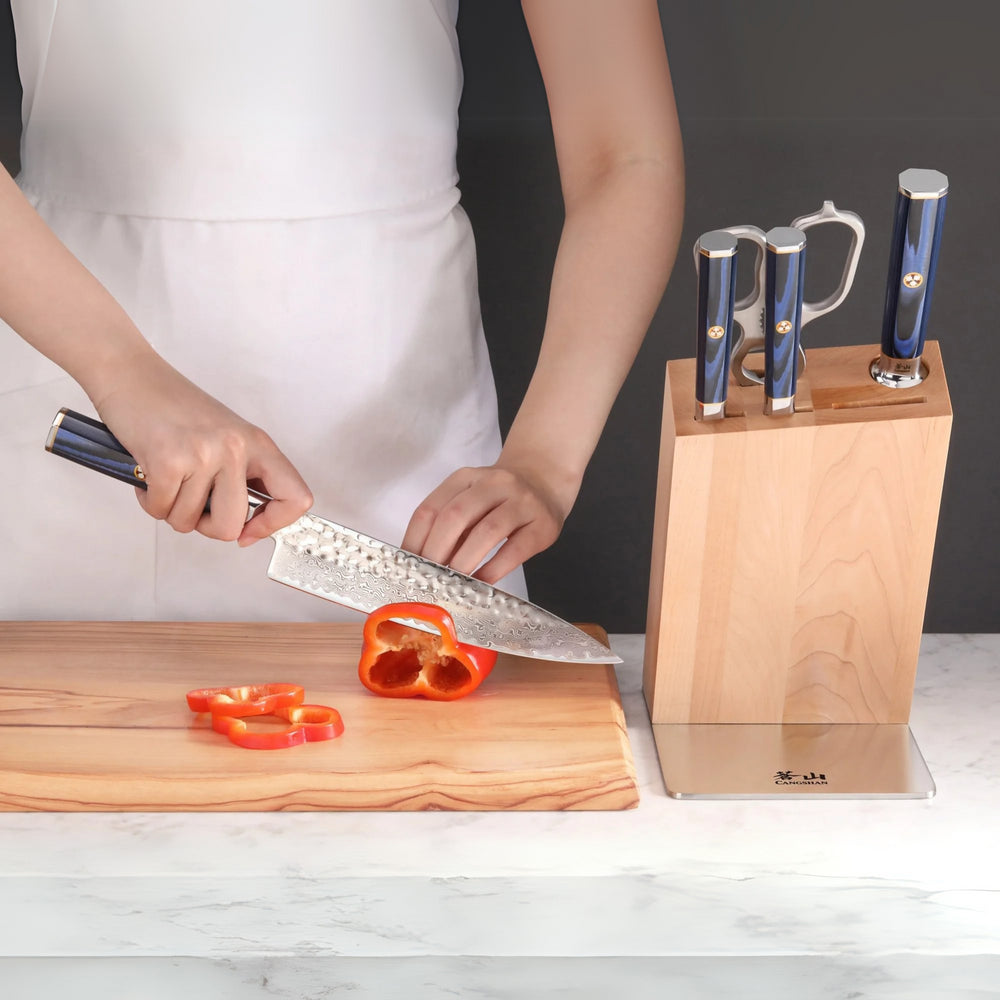 
                  
                    Load image into Gallery viewer, KITA Series 6-Piece Knife HUA Block Set, High Carbon X-7 Damascus Steel
                  
                