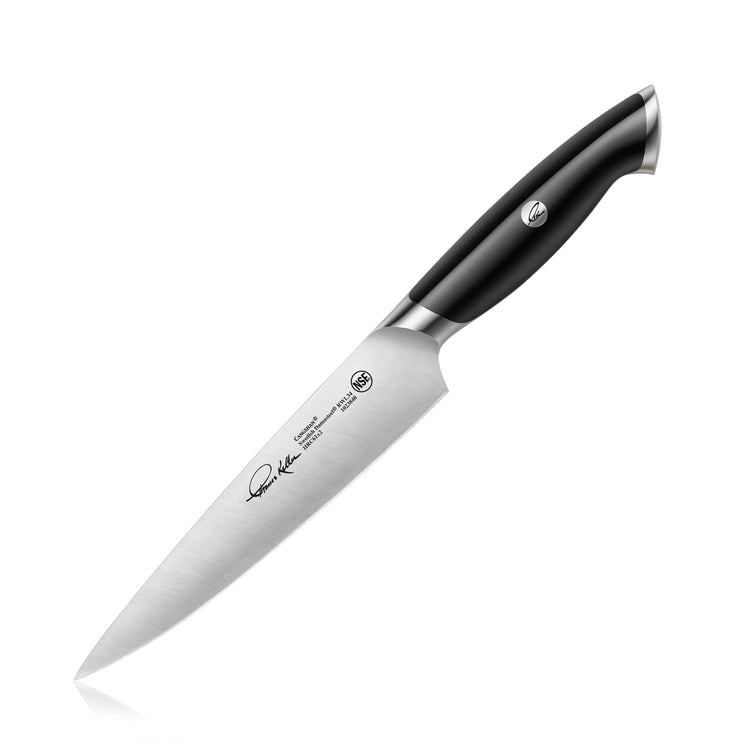 7-inch utility knife with stainless steel blade and black ergonomic handle from Thomas Keller Signature Collection