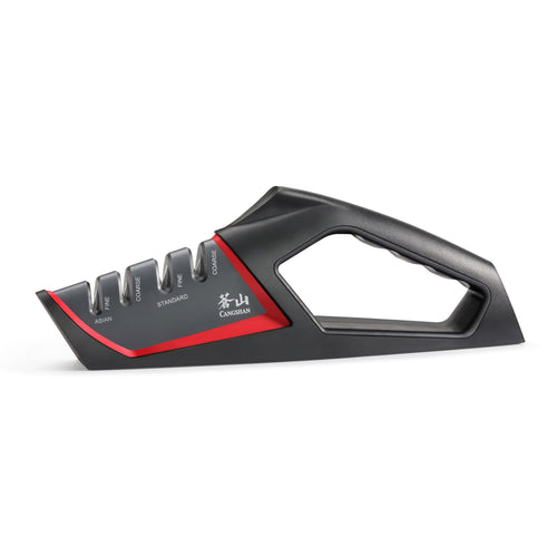 SHARK Series Hand-Held Knife Sharpener, Asian and Standard Angle Coarse and Fine Slots, Red, 1026818