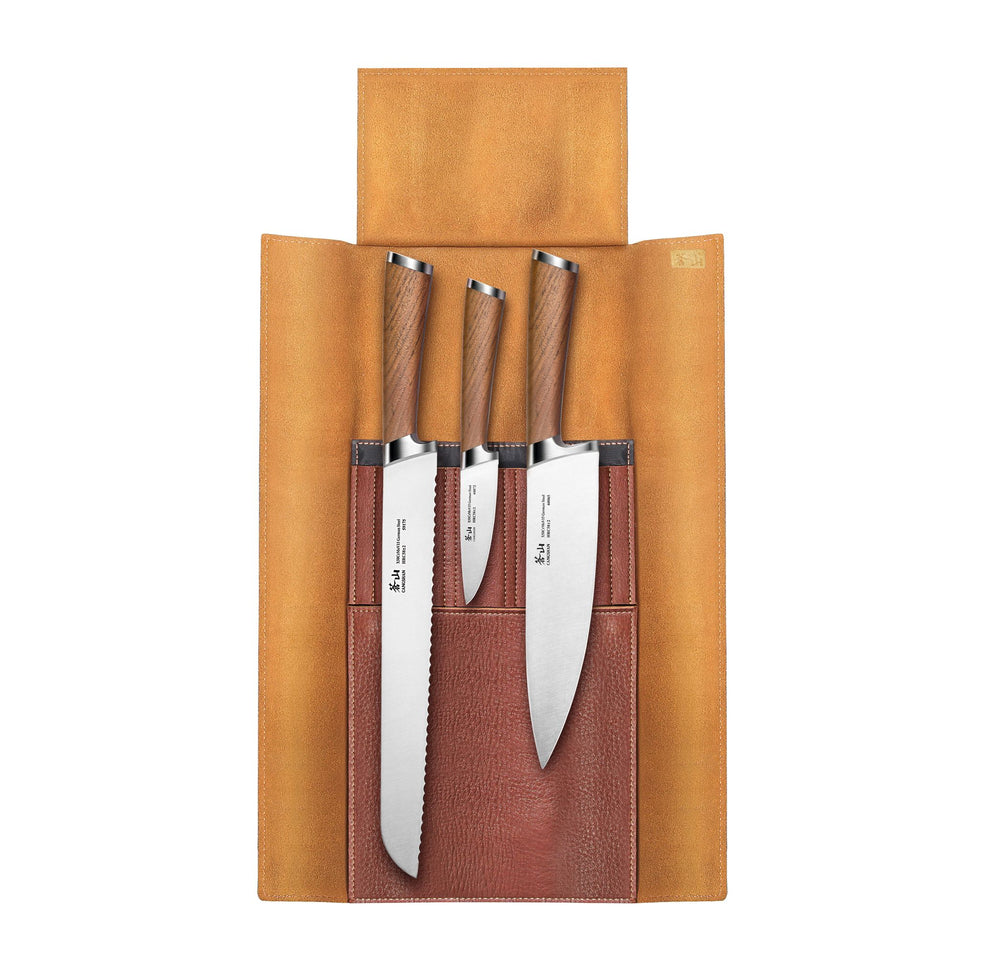 
                  
                    Load image into Gallery viewer, H1 Series 4 Piece Leather Roll Knife Set, Silver, 59939
                  
                