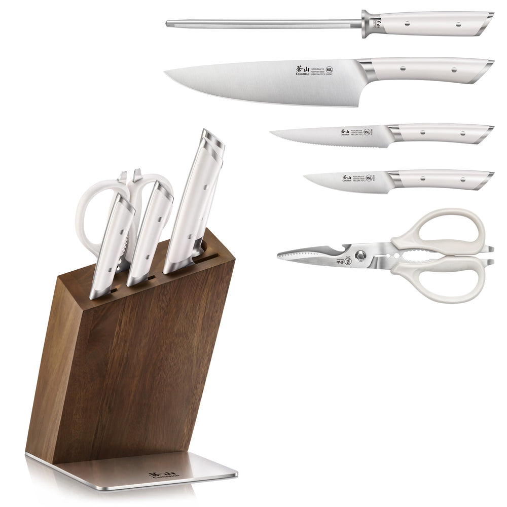 
                  
                    Load image into Gallery viewer, HELENA Series 6-Piece Knife Block Set, Forged German Steel, HUA Acacia Block
                  
                