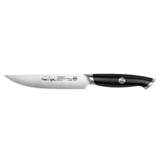 
                    
                      TKSC 5-inch steak knife with black ergonomic handle and fine-edge stainless steel blade, Thomas Keller Signature Collection.
                    
                  