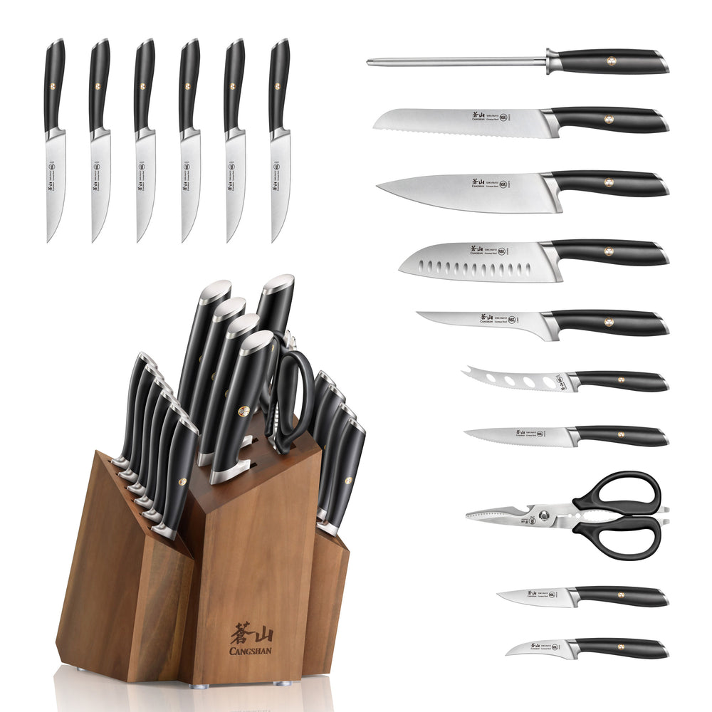 
                  
                    Load image into Gallery viewer, L&amp;amp;L1 Series 17-Piece SHAN Knife Block Set, Forged German Steel
                  
                