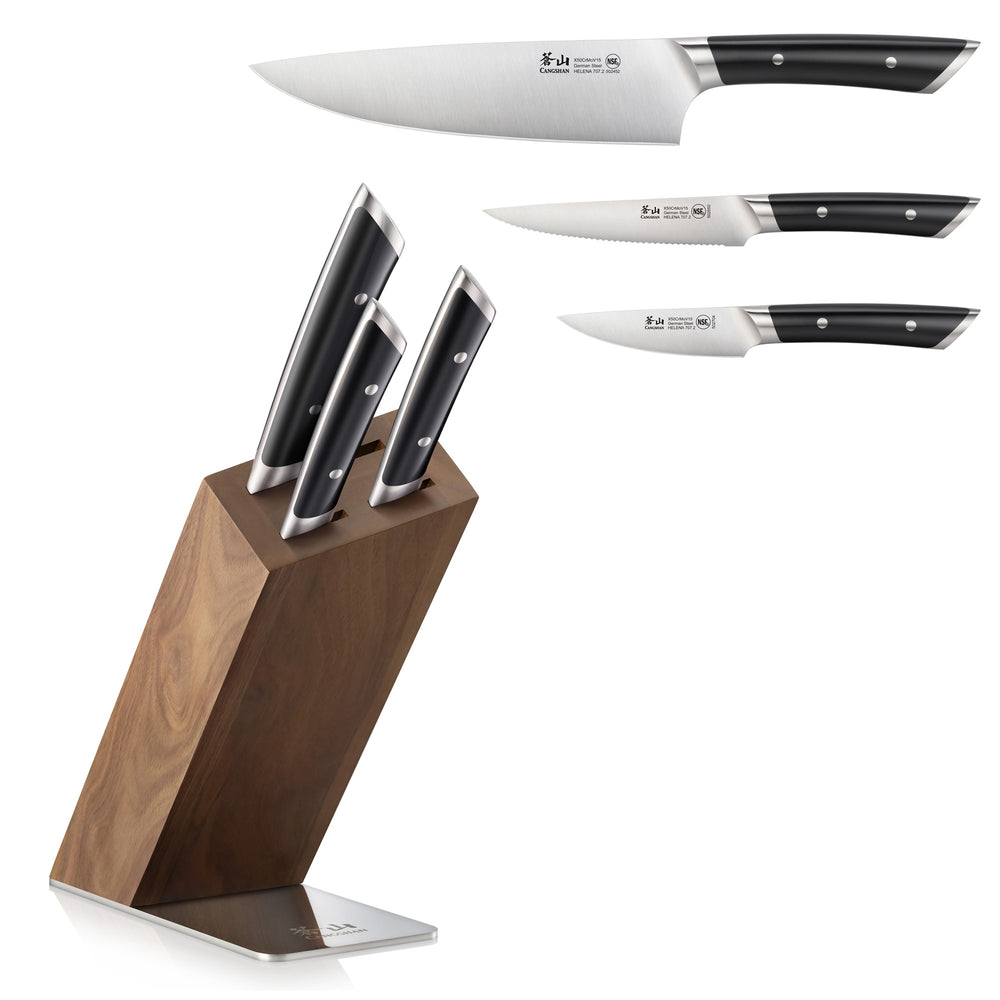 
                  
                    Load image into Gallery viewer, HELENA Series 4-Piece Knife Block Set, Forged German Steel, HUA Acacia Block
                  
                