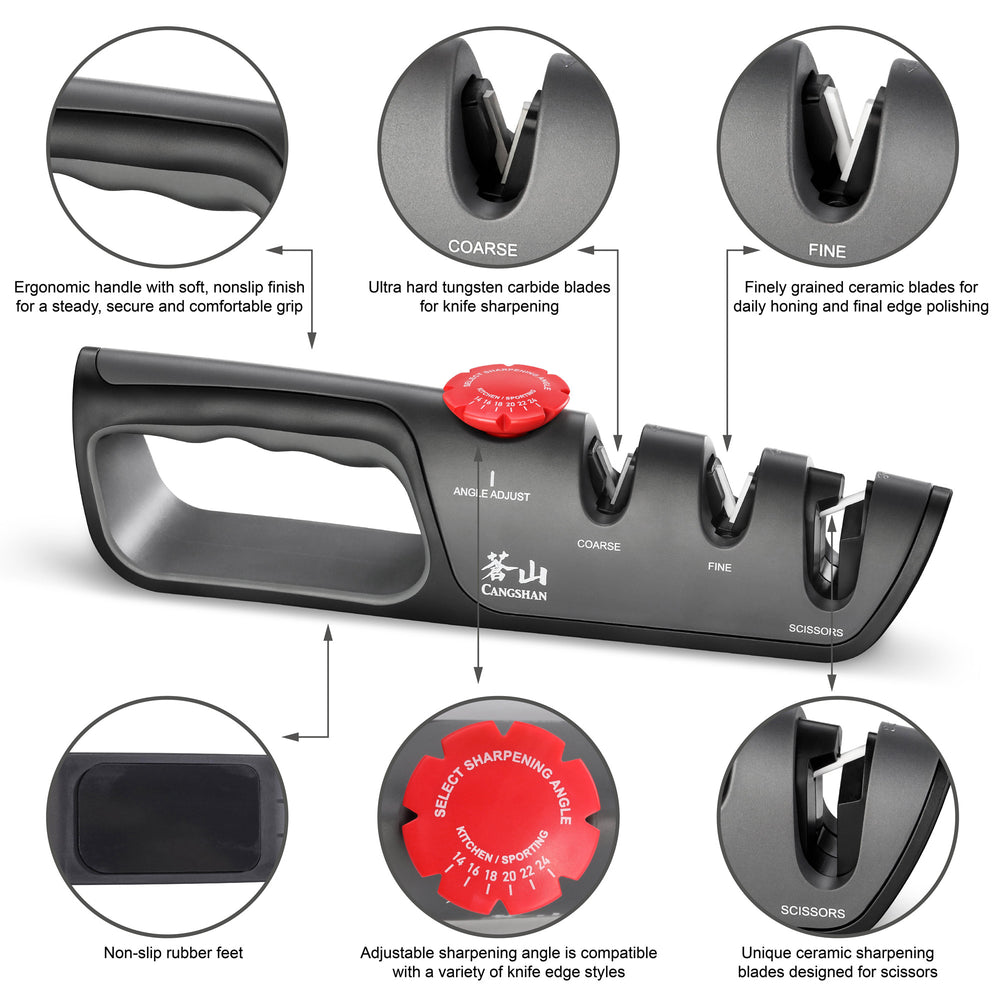 
                  
                    Load image into Gallery viewer, Professional Knife + Scissor Sharpener, 3-Slots, Adjustable 14-24 Degree, 1026108
                  
                