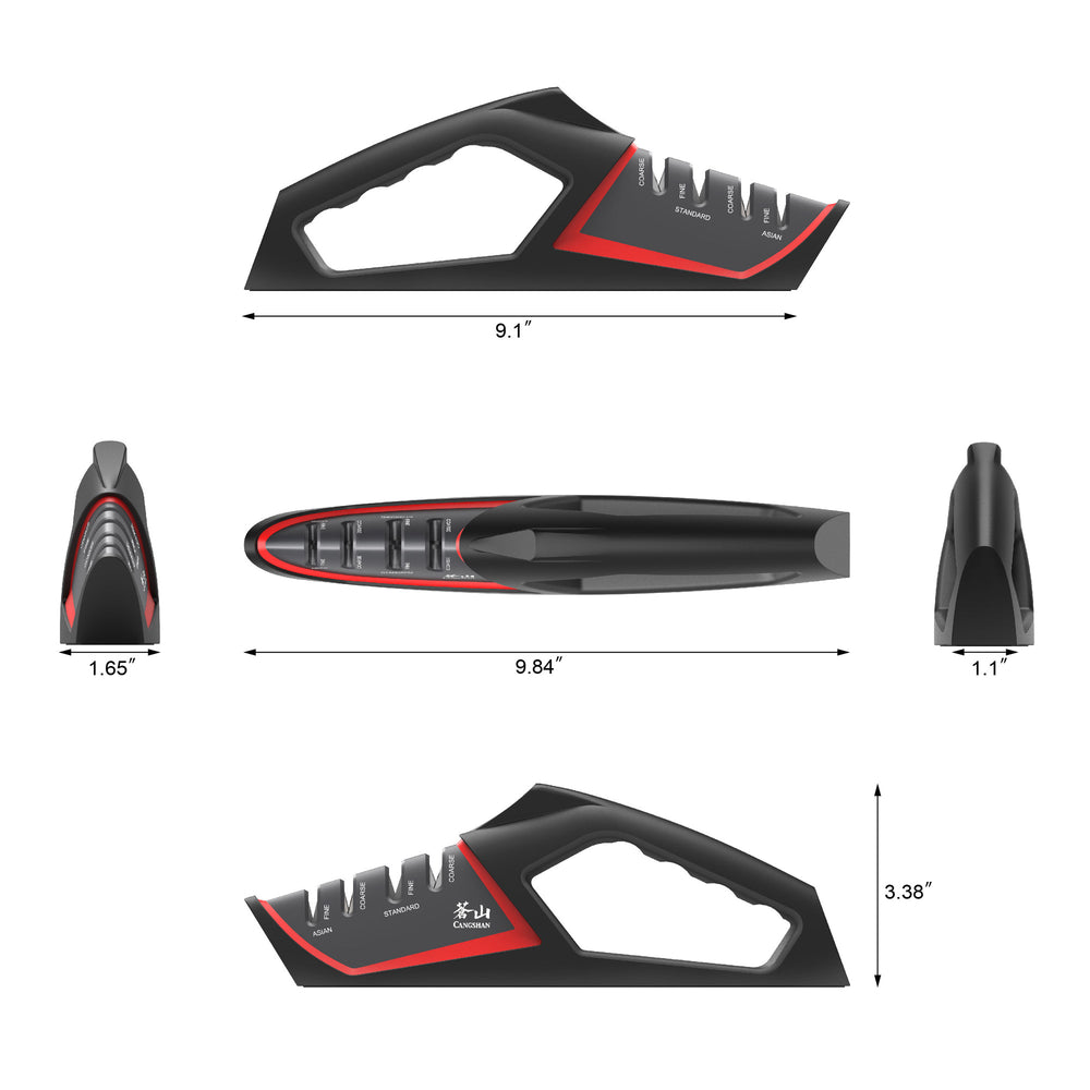 
                  
                    Load image into Gallery viewer, SHARK Series Hand-Held Knife Sharpener, Asian and Standard Angle Coarse and Fine Slots, Red, 1026818
                  
                