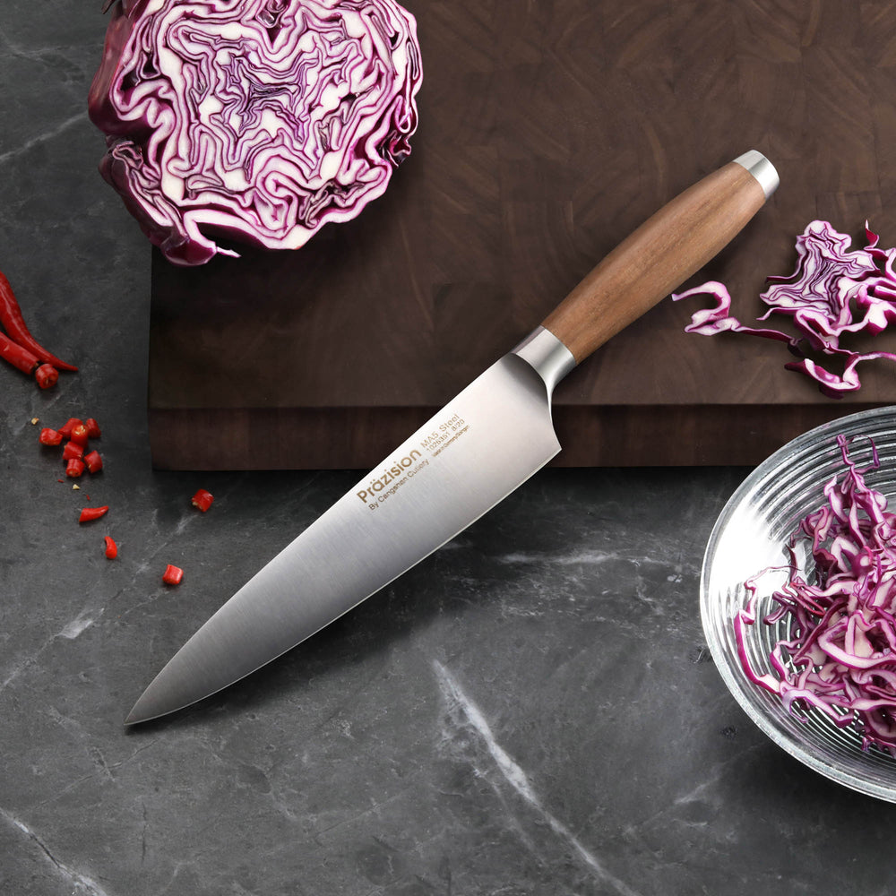 
                  
                    Load image into Gallery viewer, Prazision Series 8-Inch Chef&amp;#39;s Knife, German MA5 Steel, Dark Walnut Handle, 1026351
                  
                