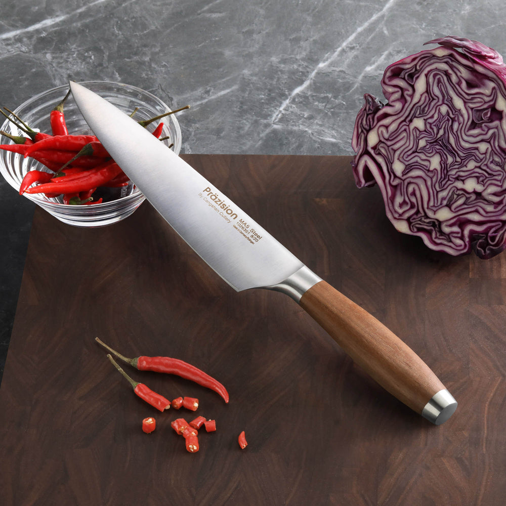 
                  
                    Load image into Gallery viewer, Prazision Series 8-Inch Chef&amp;#39;s Knife, German MA5 Steel, Dark Walnut Handle, 1026351
                  
                