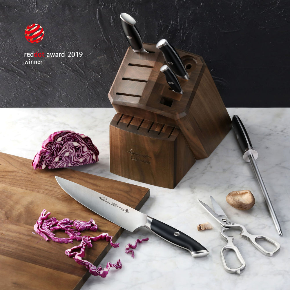 
                  
                    Load image into Gallery viewer, TKSC 7-Piece Knife Block Set with 8 Spare Slots, Forged Swedish Powder Steel, Thomas Keller Signature Collection
                  
                