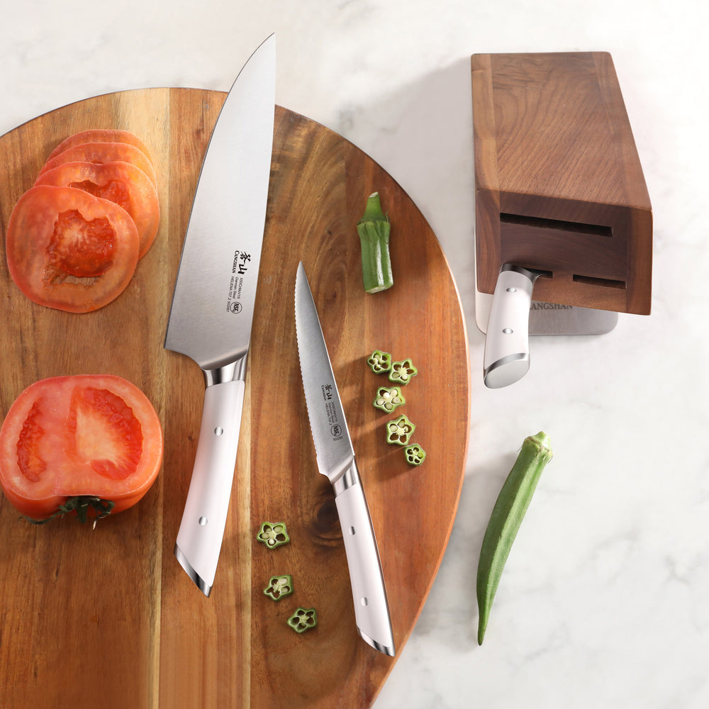 
                  
                    Load image into Gallery viewer, HELENA Series 4-Piece Knife Block Set, Forged German Steel, HUA Acacia Block
                  
                