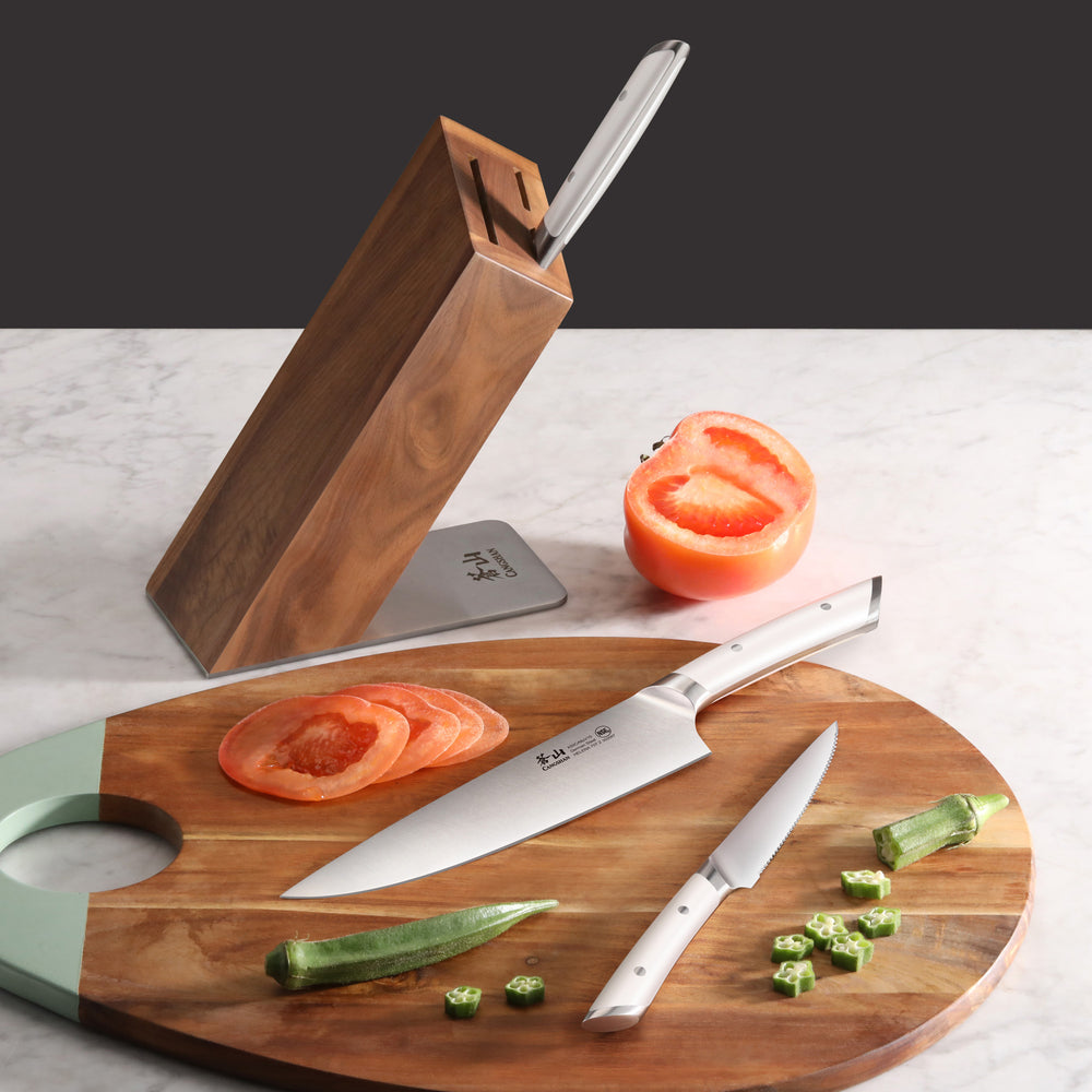 
                  
                    Load image into Gallery viewer, HELENA Series 4-Piece Knife Block Set, Forged German Steel, HUA Acacia Block
                  
                