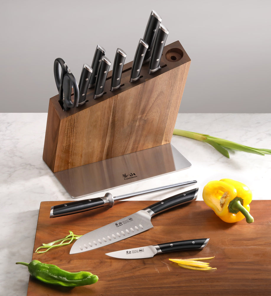 
                  
                    Load image into Gallery viewer, HELENA Series 6-Piece Knife Block Set, Forged German Steel, HUA Acacia Block
                  
                