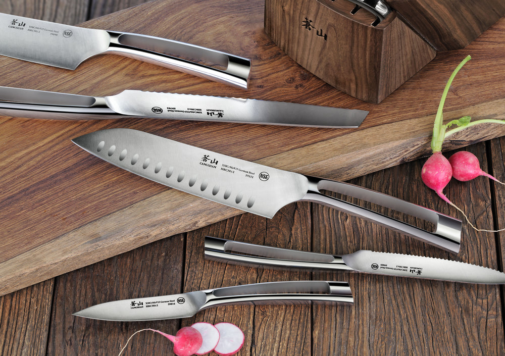 
                  
                    Load image into Gallery viewer, Cangshan N1 Series 17-Piece Knife Block Set, Forged German Steel, Walnut, 1022636
                  
                