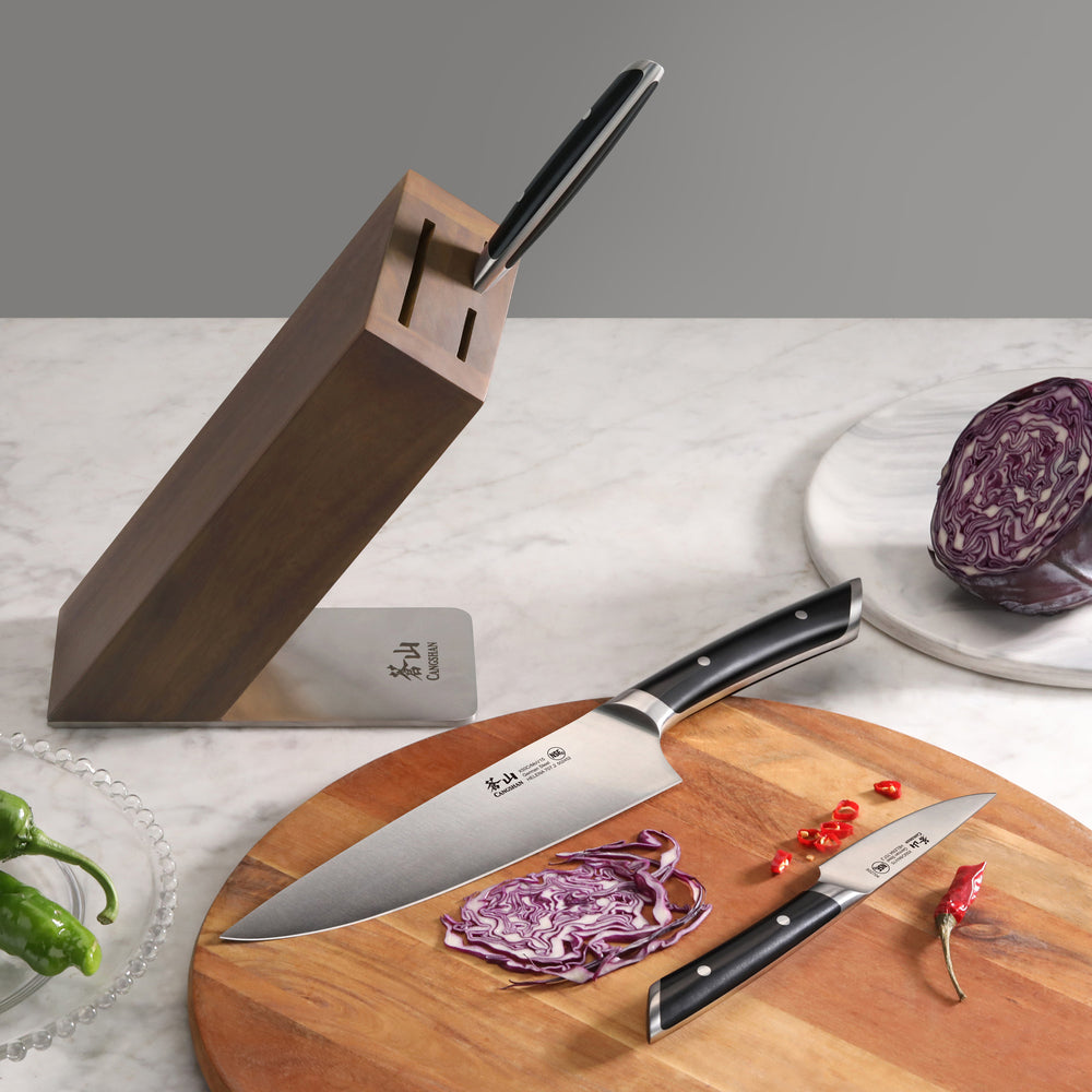 
                  
                    Load image into Gallery viewer, HELENA Series 4-Piece Knife Block Set, Forged German Steel, HUA Acacia Block
                  
                