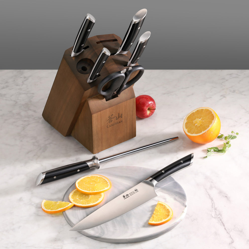 
                  
                    Load image into Gallery viewer, HELENA Series 8-Piece Knife Block Set, Forged German Steel, Acacia Block
                  
                