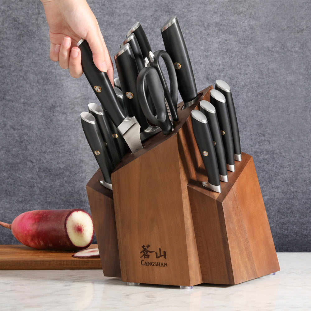 
                  
                    Load image into Gallery viewer, L&amp;amp;L1 Series 17-Piece SHAN Knife Block Set, Forged German Steel
                  
                
