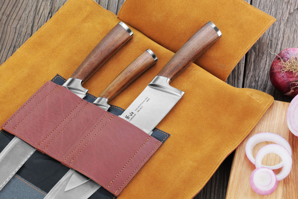 
                  
                    Load image into Gallery viewer, H1 Series 4 Piece Leather Roll Knife Set, Silver, 59939
                  
                
