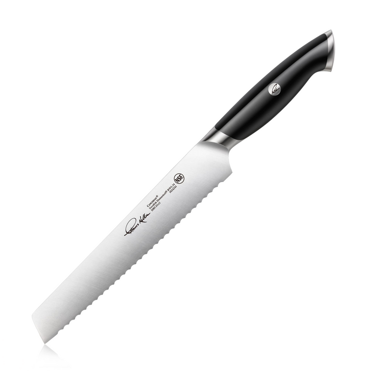 8-inch serrated bread knife with black ergonomic handle and stainless steel blade, Thomas Keller Signature Collection.