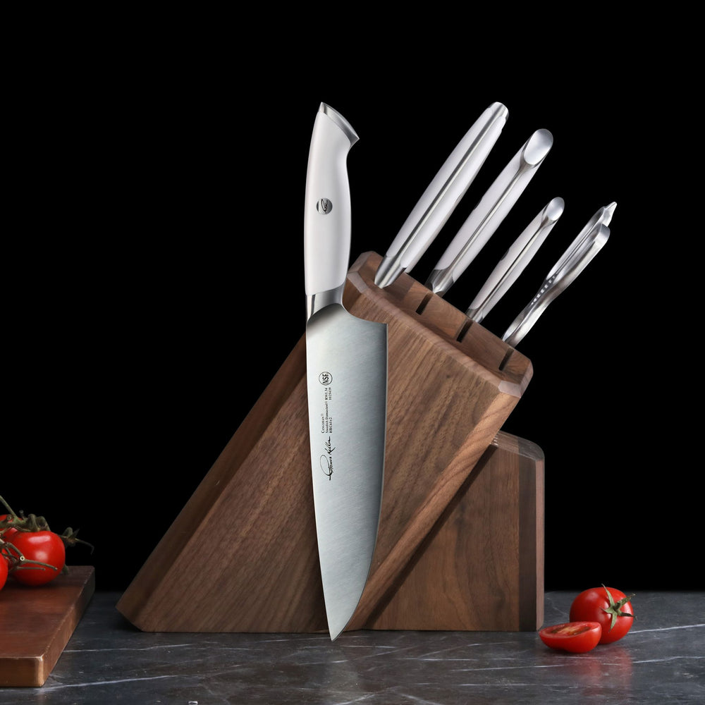 
                  
                    Load image into Gallery viewer, TKSC 7-Piece Knife Block Set with 8 Spare Slots, Forged Swedish Powder Steel, Thomas Keller Signature Collection
                  
                