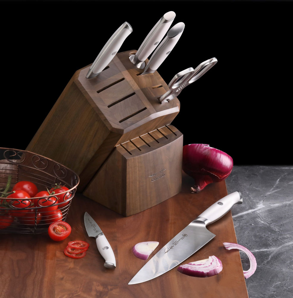 
                  
                    Load image into Gallery viewer, TKSC 7-Piece Knife Block Set with 8 Spare Slots, Forged Swedish Powder Steel, Thomas Keller Signature Collection
                  
                